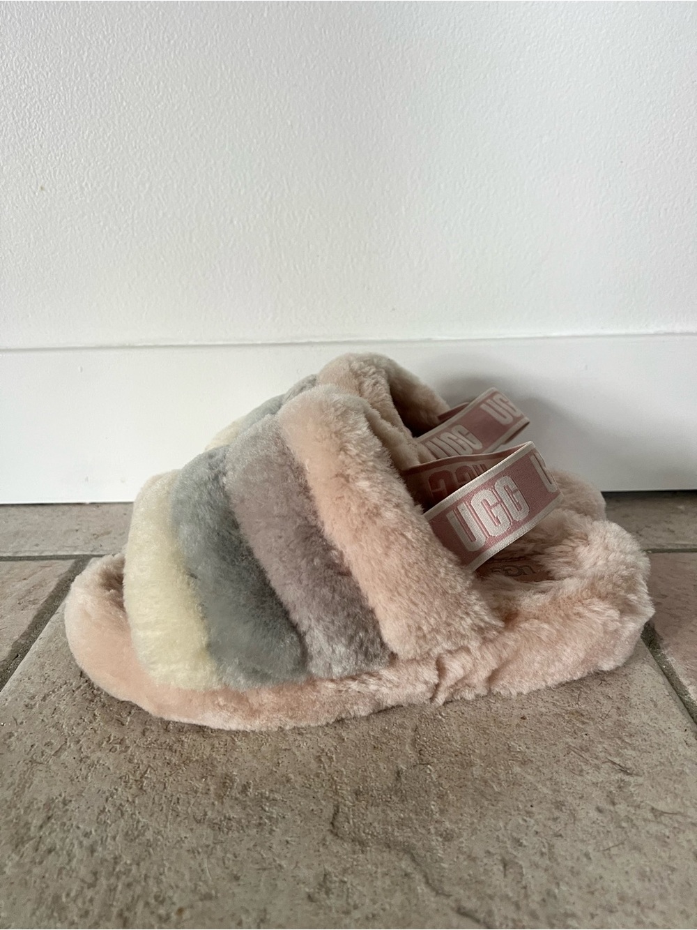 UGG Plush Slide Sandal in Soft Pink and Cream